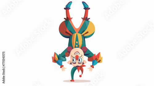 Cartoon jester standing upside down flat vector isolated