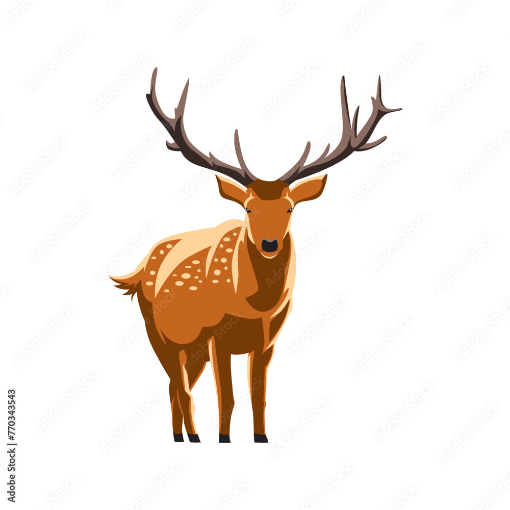 Fototapeta premium Illustration for children of a cute brown deer with big wide antlers