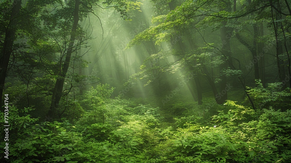 Dense Green Forest With Abundant Trees