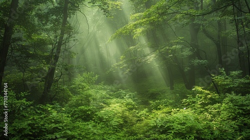 Dense Green Forest With Abundant Trees