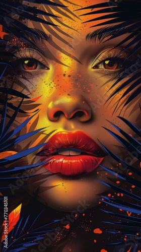 Close Up of Womans Face With Orange Lipstick