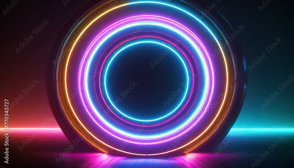 Neon Orbit: Abstract Circular Neon Background with Glowing Fluorescent Lights Neon Orbit: Abstract Circular Neon Background with Glowing Fluorescent Lights