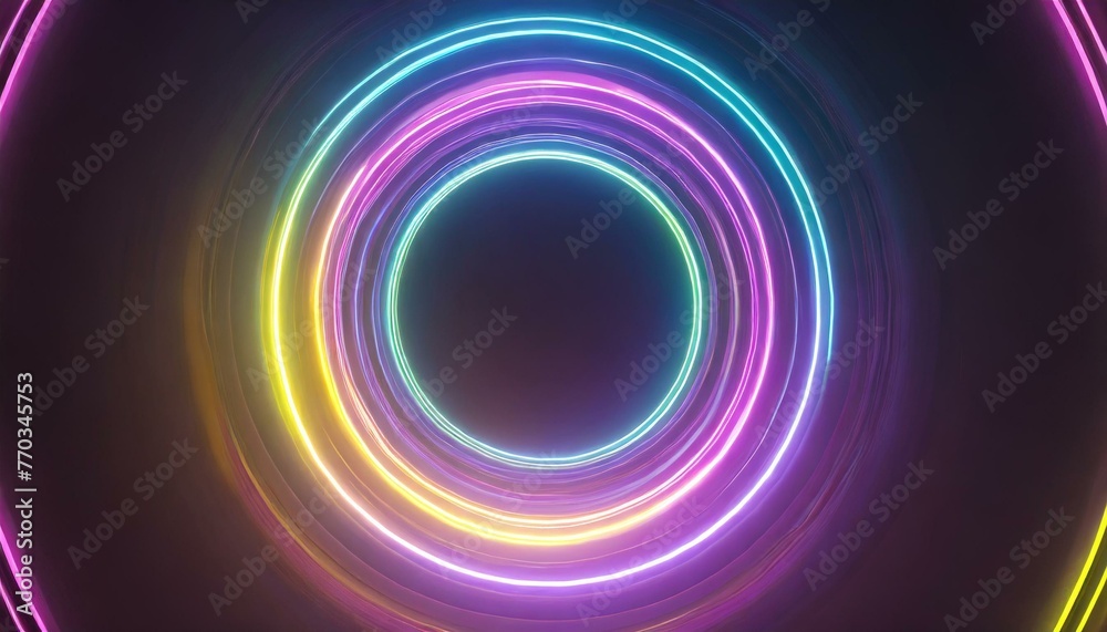 Neon Orbit: Abstract Circular Neon Background with Glowing Fluorescent Lights" - obrazy, fototapety, plakaty 