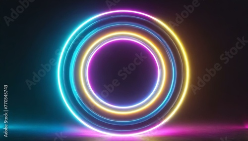 Neon Orbit: Abstract Circular Neon Background with Glowing Fluorescent Lights"