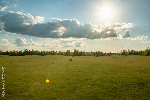 Golf course landscape golf field background with green grass on sunny day