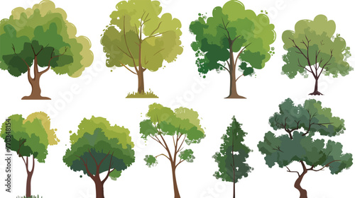 cartoon Tree silhouette flat vector isolated on white
