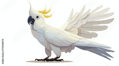 Cartoon white cockatoo on white background flat vector