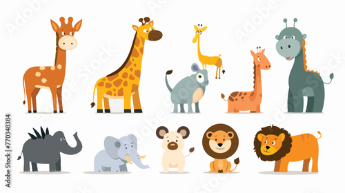 Cartoon wild animals flat vector isolated on white background