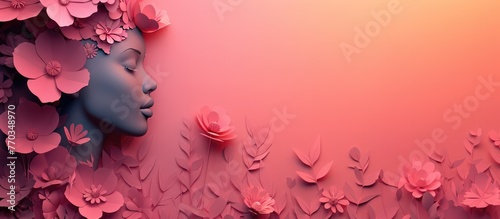 Illustration of face and flowers style paper cut with copy space for international women's day and mother's day