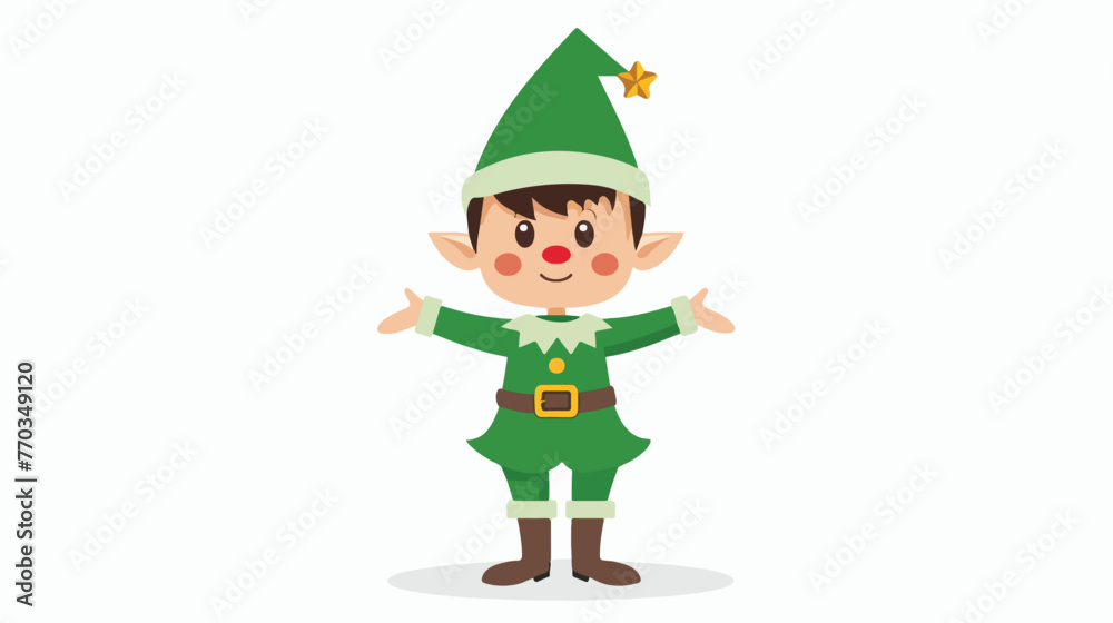 Obraz premium Christmas elf dressed in green on white background 