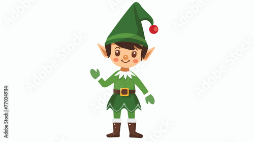 Christmas elf dressed in green on white background 
