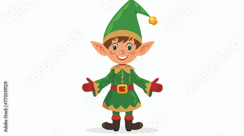 Christmas elf dressed in green on white background 