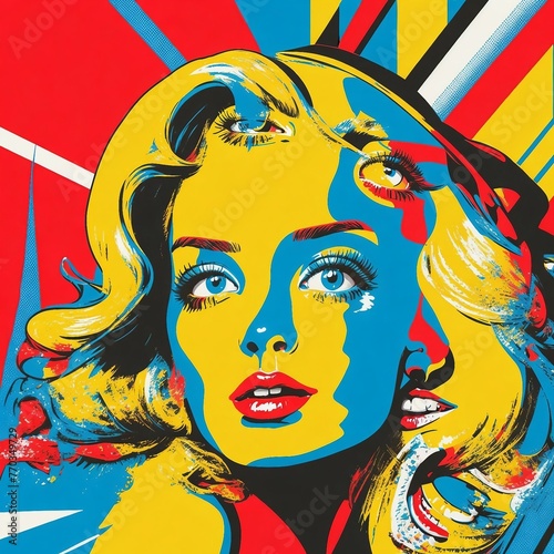 AI-Generated Image Featuring a Stylish French Woman  Transformed into a Vibrant Pop Art Portrait.  French Girl in Pop Art.  painting  design  photo frame  wallpaper