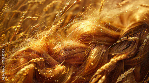 Hair depicted with fields of golden wheat, growth and beauty