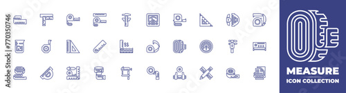 Measure line icon collection. Editable stroke. Vector illustration. Containing ruler, pencil, water level, measuring tape, rulers, multimeter, meter, measurement, protractor, caliper. photo