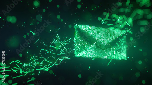 Glowing Green Email Icon Soars: Powering Your Marketing Automation and Email Strategy with Neon Precision, Save papers