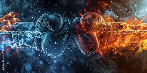 Fire meets ice in the boxing ring, a fighters gloves embodying the extremes of passion and precision photo