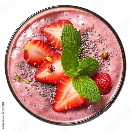 Pudding with chia and strawberry  isolated on transparent background Remove png, Clipping Path, pen tool © Vector Nazmul