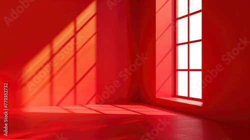 Abstract red studio background for product presentation. Backdrop with shadows of window for display product - generative ai