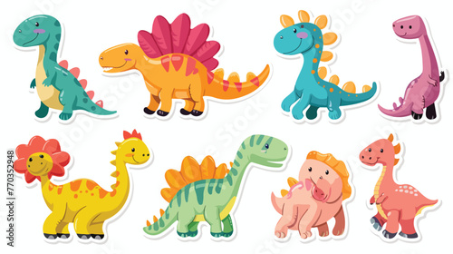 Fototapeta Naklejka Na Ścianę i Meble -  cute dinosaur cartoon stickers flat vector