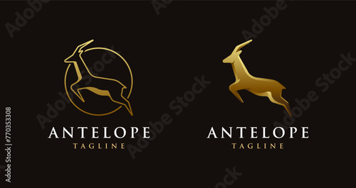 Luxury jumping antelope logo icon vector template on black background
