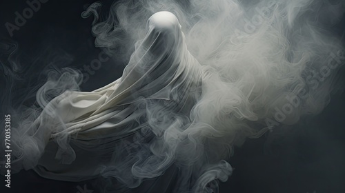  the ghost's ethereal form emerging from the darkness, its wispy tendrils of white smoke evoking a sense of mystery and intrigue. 