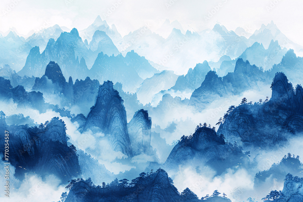 New Chinese style blue landscape painting, abstract landscape decorative painting