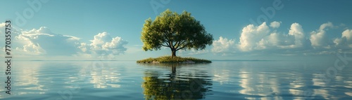 An imaginative representation of a savings oasis, where financial security and peace of mind are visually symbolized