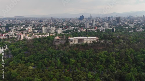 Drone perspectives of Chapultepec Castle in the western part of Mexico City