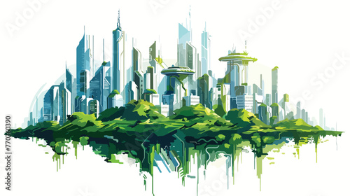 Futuristic city architecture with vegetated buildings photo