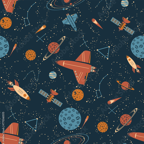 cosmic vintage seamless retro pattern vector illustration