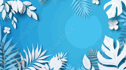 Border of summer tropical leaves in paper cut style.