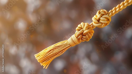 A closeup of the tassel as it hangs still seconds before the big moment when it is ceremoniously turned. photo