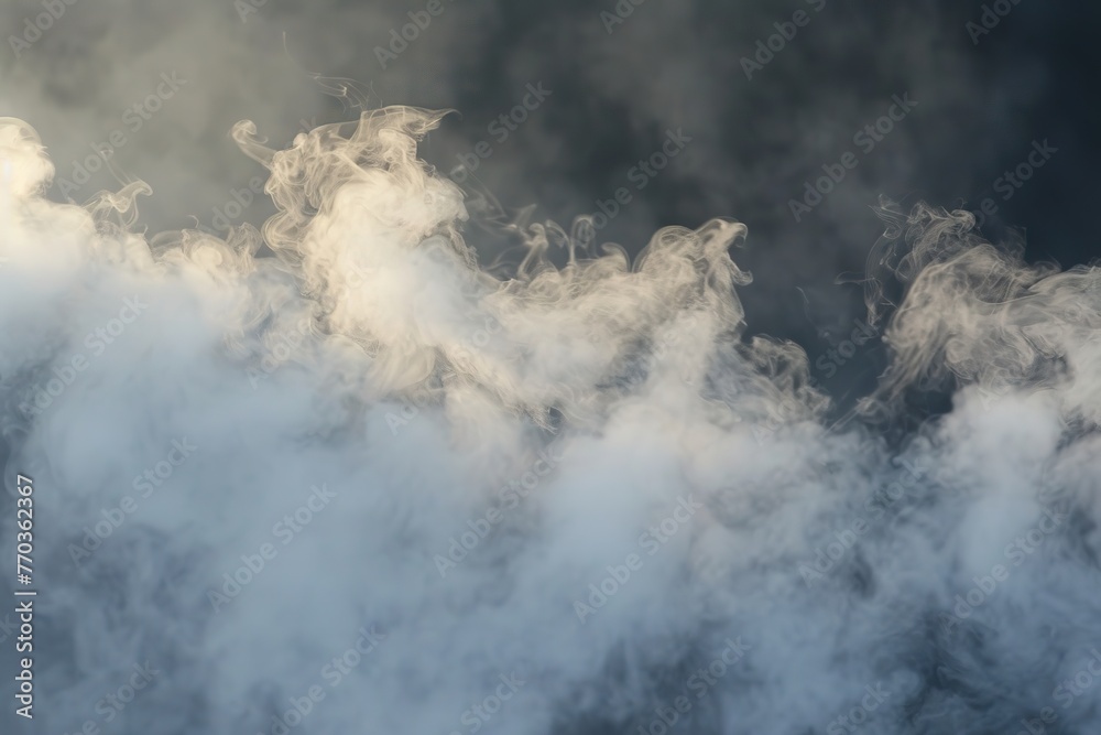 Billowing smoke wisps and dense vapors against a dark backdrop.