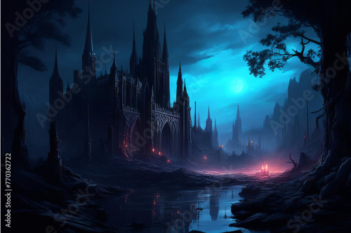 Gothic night landscape. AI