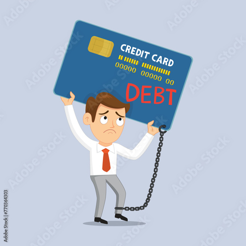 Businessman Credit Cards Debt Loan. 
credit card debt cricis concept.Flat, Vector, Illustration, Cartoon, EPS10.