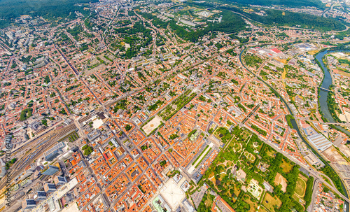 Nancy, France. Panorama of the city on a summer day. Sunny weather with clouds. Aerial view © nikitamaykov