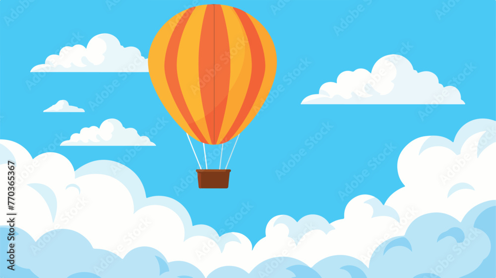 Hot air balloon in the blue sky. Vector in flat style