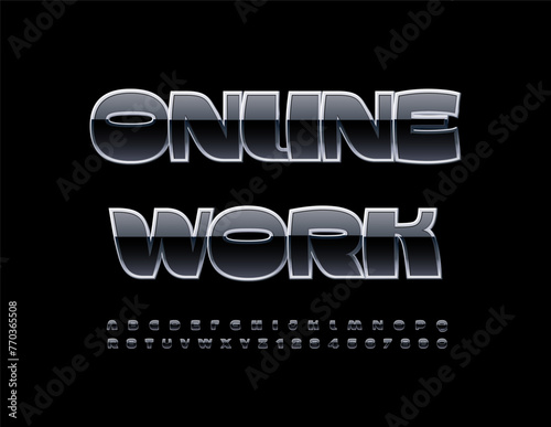 Vector business logo Online Work. Unique Black Font. Modern Alphabet Letters and Numbers set.
