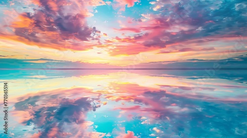 A mesmerizing view of vibrant clouds and their reflections, creating a dreamy skyscape