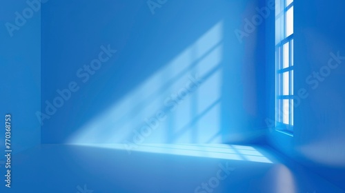 Abstract blue studio background for product presentation. Backdrop with shadows of window for display product - generative ai