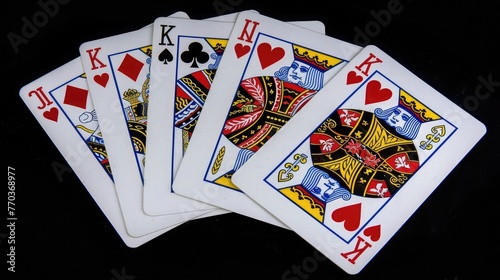 Deck of cards, playing cards for poker and gambling, isolated on black background with clipping path