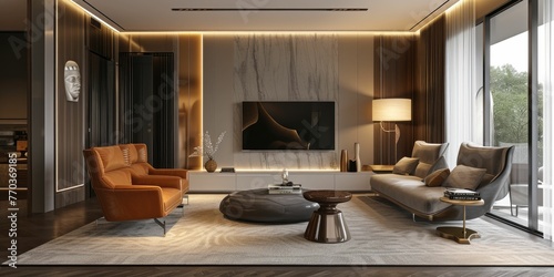 Modern living room with armchair. Scandinavian style interior design  © Creative Canvas