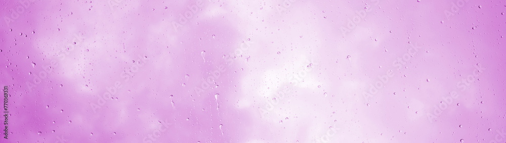 Raindrops, Water Drops, Rain on a Glass Pane, Rainy Weather with Clouds, Pink Background	