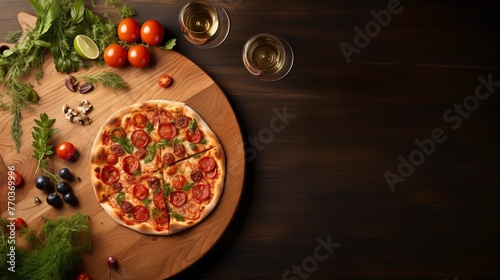 Background with pizza with tomatoes and basil (ID: 770369996)