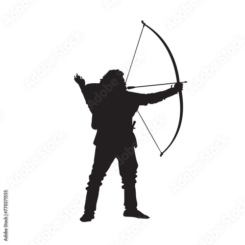 Silhouette of a male archer warrior in action pose. 
