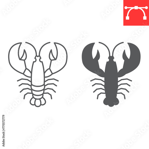 Lobster line and glyph icon, seafood and animal, crayfish vector icon, vector graphics, editable stroke outline sign, eps 10. © amin268
