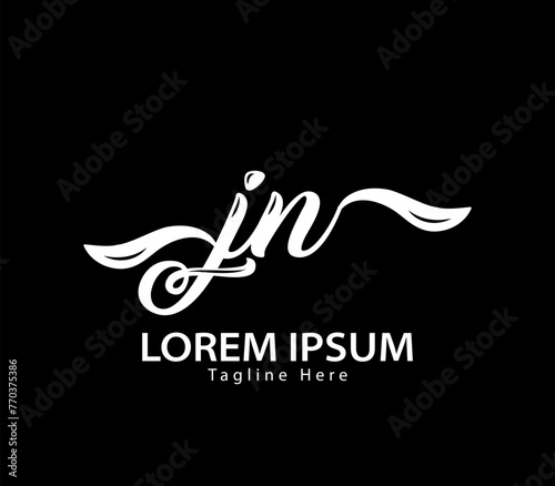 Initial handwriting letter JN logo design. JN logo design. JN logo design vector template in black background. photo