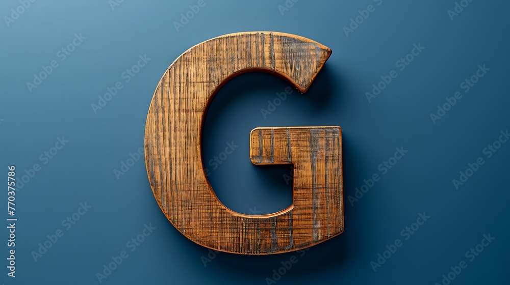 Letter G in wood on a blue background Letter G in wood on a blue background