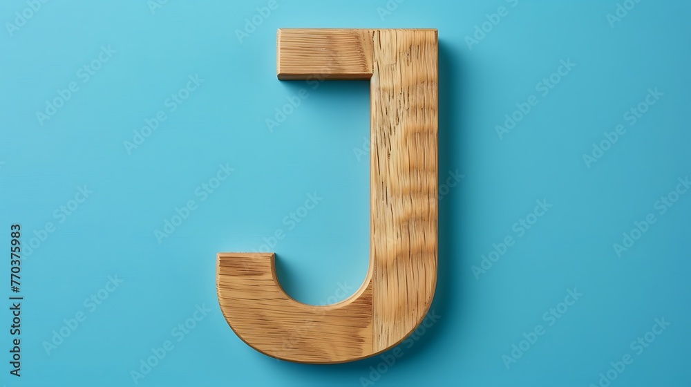 Letter J in wood on a blue background Letter J in wood on a blue background